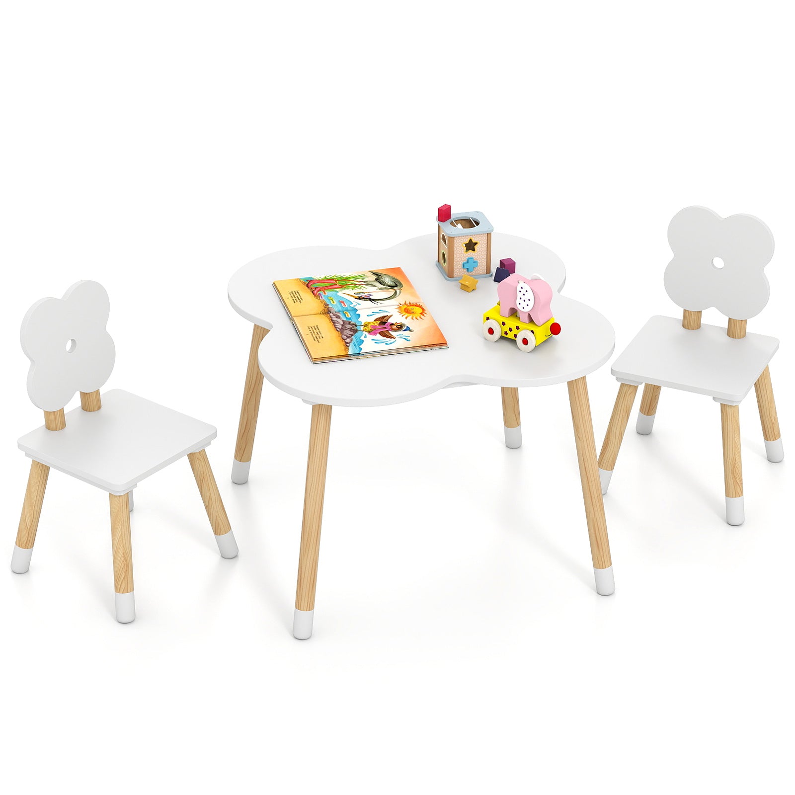 Kids Table Set, Flower-Shaped, Solid Pine Wood Legs, White Kids Table & Chair Sets at Gallery Canada