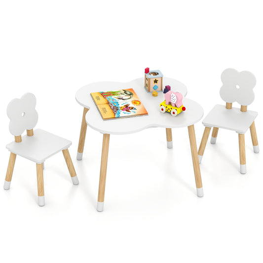 Kids Table Set, Flower-Shaped, Solid Pine Wood Legs, White