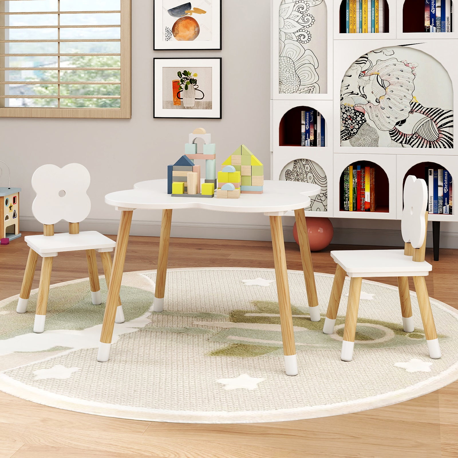 Kids Table Set, Flower-Shaped, Solid Pine Wood Legs, White Kids Table & Chair Sets at Gallery Canada