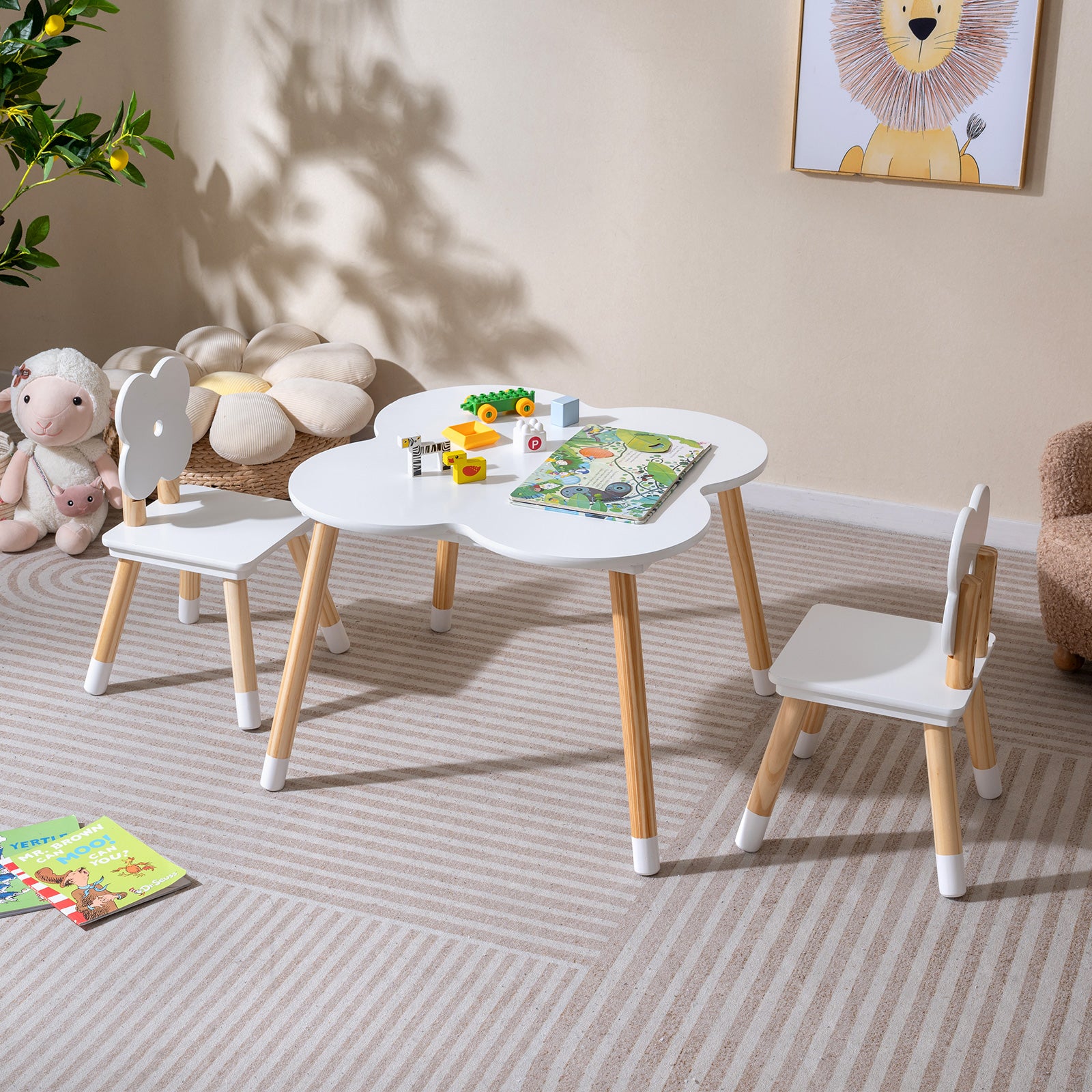 Kids Table Set, Flower-Shaped, Solid Pine Wood Legs, White Kids Table & Chair Sets at Gallery Canada