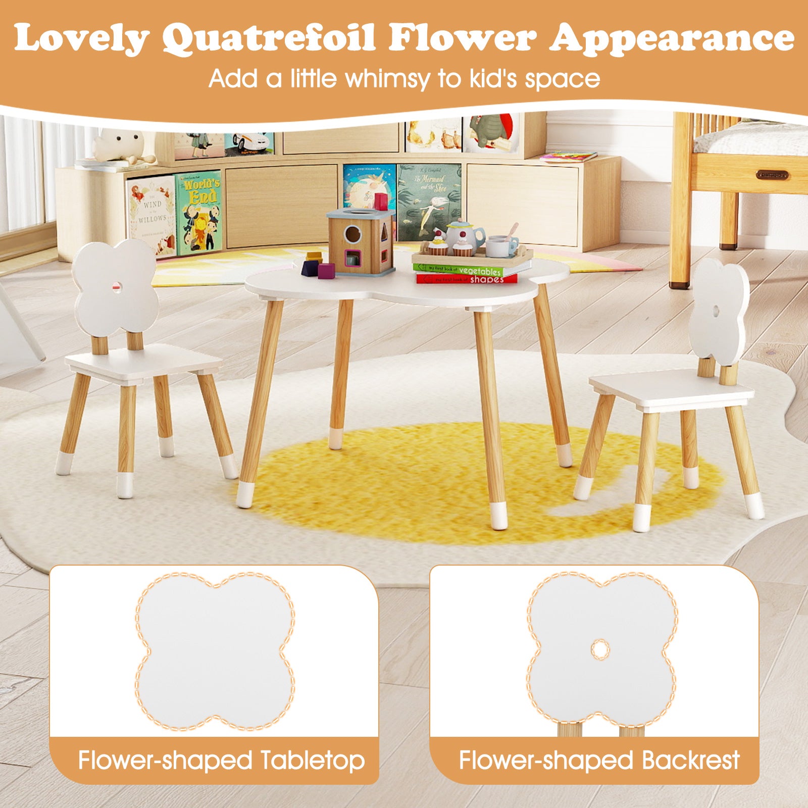 Kids Table Set, Flower-Shaped, Solid Pine Wood Legs, White Kids Table & Chair Sets at Gallery Canada