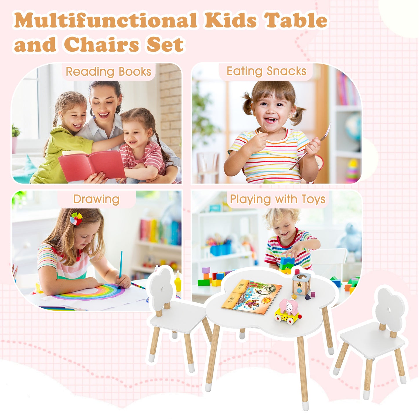 Kids Table Set, Flower-Shaped, Solid Pine Wood Legs, White Kids Table & Chair Sets at Gallery Canada