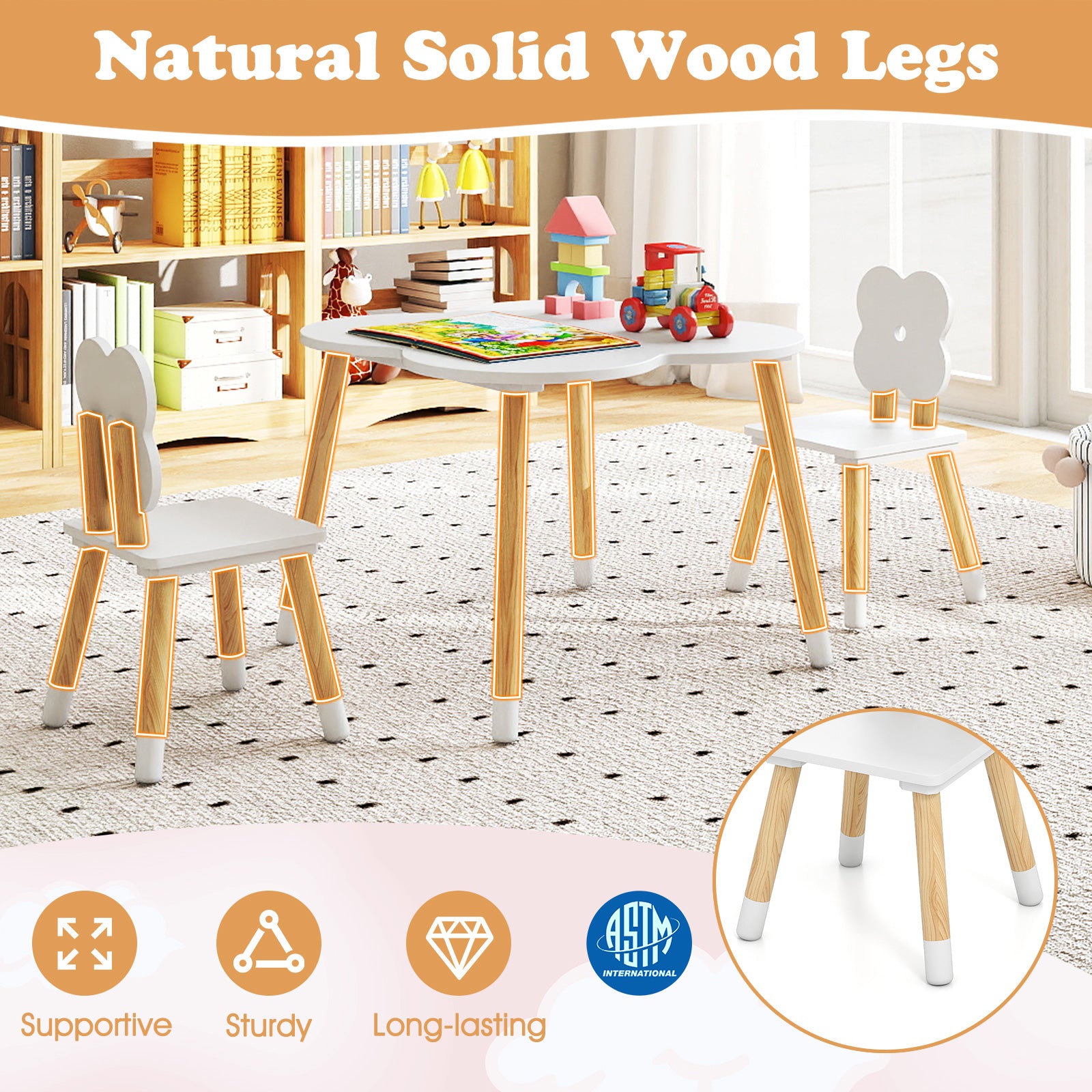 Kids Table Set, Flower-Shaped, Solid Pine Wood Legs, White Kids Table & Chair Sets at Gallery Canada