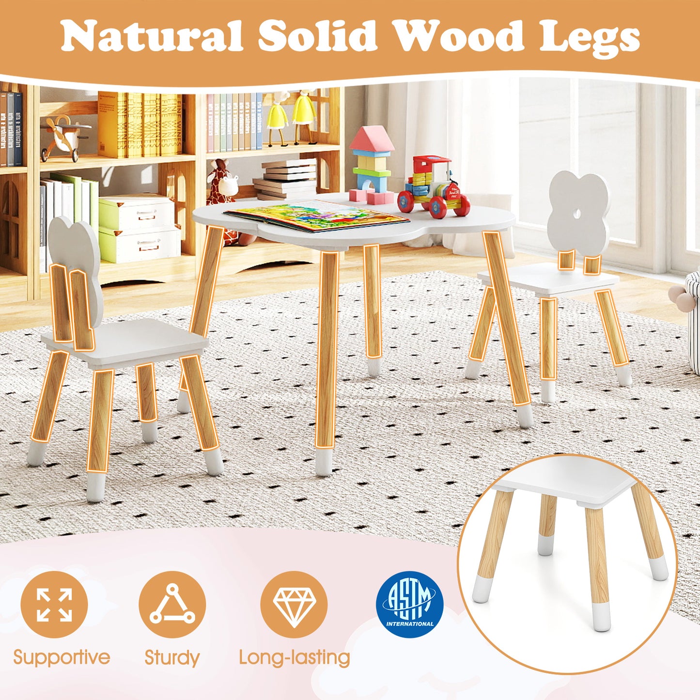 Kids Table Set, Flower-Shaped, Solid Pine Wood Legs, White Kids Table & Chair Sets at Gallery Canada