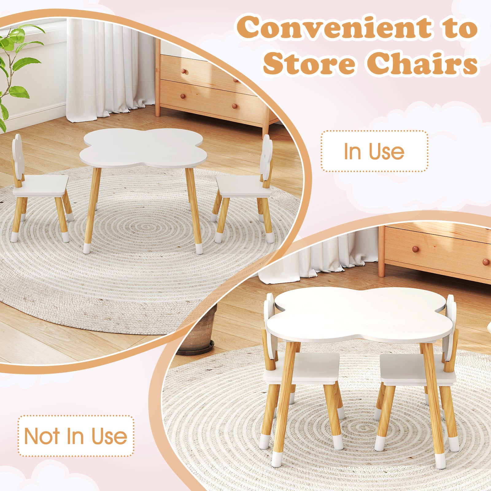 Kids Table Set, Flower-Shaped, Solid Pine Wood Legs, White Kids Table & Chair Sets at Gallery Canada