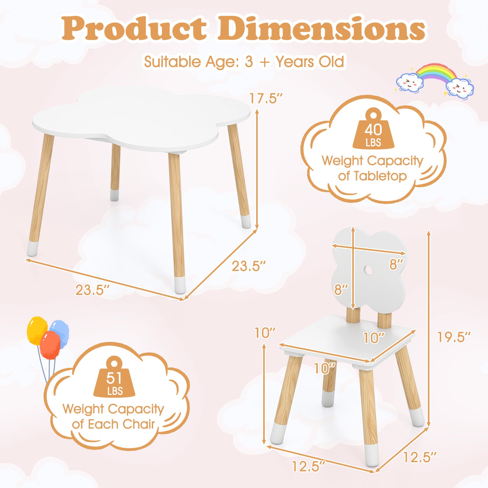 Kids Table Set, Flower-Shaped, Solid Pine Wood Legs, White Kids Table & Chair Sets at Gallery Canada