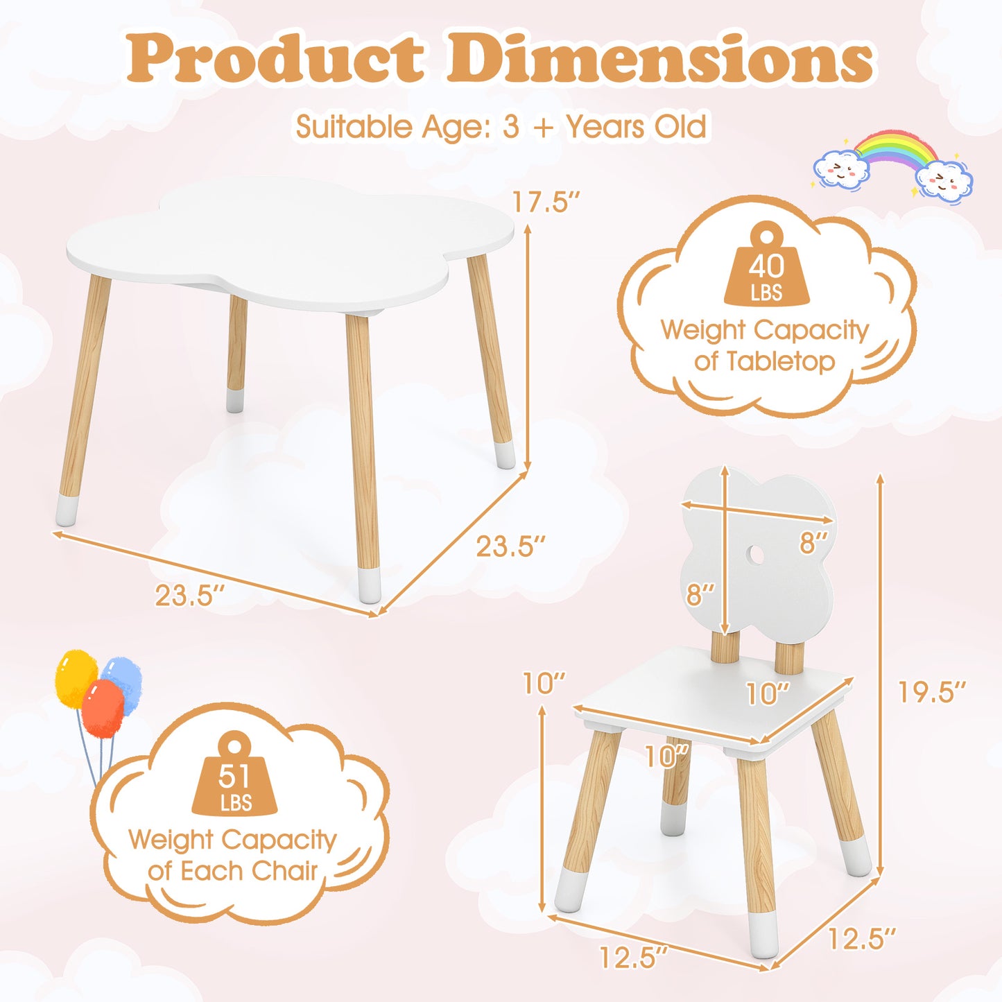 Kids Table Set, Flower-Shaped, Solid Pine Wood Legs, White Kids Table & Chair Sets at Gallery Canada