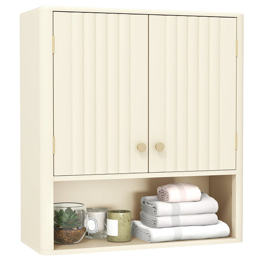 Fluted Bathroom Wall Cabinet with Open Shelf, Beige Wall Cabinets Beige at Gallery Canada