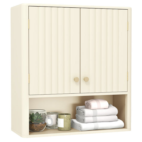 Fluted Bathroom Wall Cabinet with Open Shelf, Beige