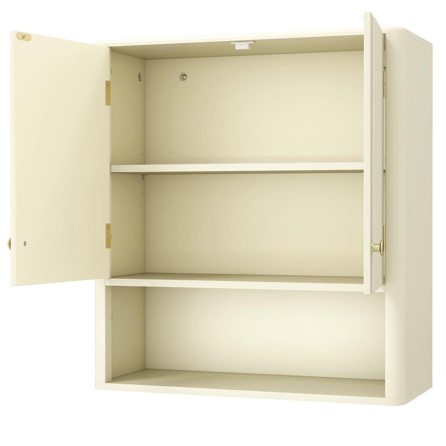 Fluted Bathroom Wall Cabinet with Open Shelf, Beige Wall Cabinets at Gallery Canada