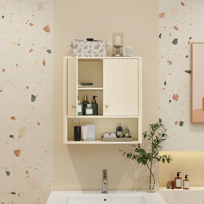 Fluted Bathroom Wall Cabinet with Open Shelf, Beige Wall Cabinets at Gallery Canada