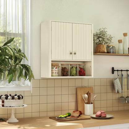 Fluted Bathroom Wall Cabinet with Open Shelf, Beige Wall Cabinets at Gallery Canada