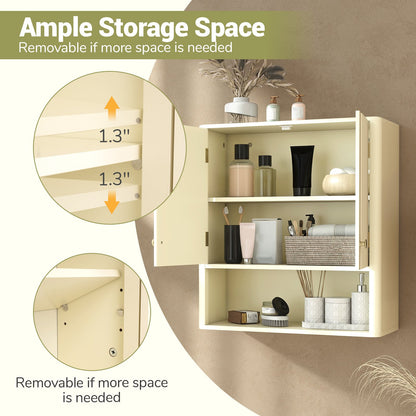 Fluted Bathroom Wall Cabinet with Open Shelf, Beige Wall Cabinets at Gallery Canada