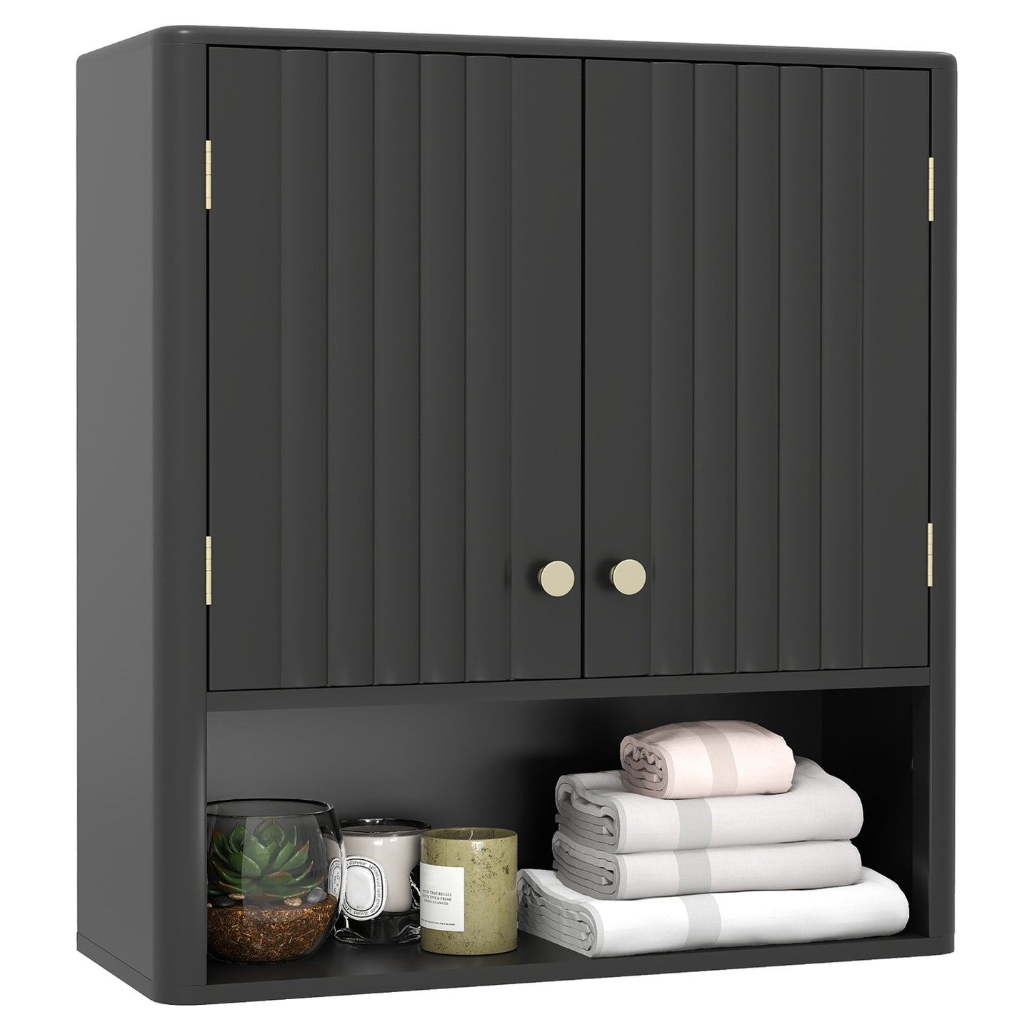 Fluted Bathroom Wall Cabinet With Open Shelf, Black Wall Cabinets at Gallery Canada