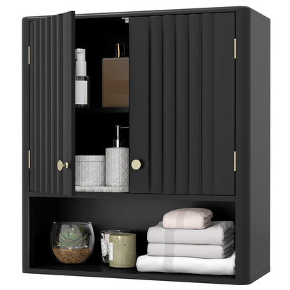 Fluted Bathroom Wall Cabinet with Open Shelf, Black Wall Cabinets at Gallery Canada