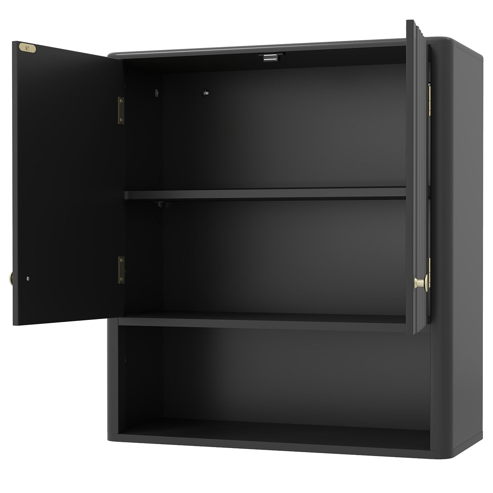 Fluted Bathroom Wall Cabinet with Open Shelf, Black Wall Cabinets at Gallery Canada