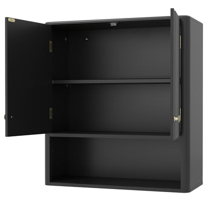 Fluted Bathroom Wall Cabinet with Open Shelf, Black Wall Cabinets at Gallery Canada
