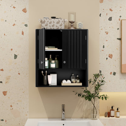 Fluted Bathroom Wall Cabinet with Open Shelf, Black Wall Cabinets at Gallery Canada