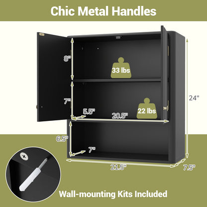 Fluted Bathroom Wall Cabinet with Open Shelf, Black Wall Cabinets at Gallery Canada