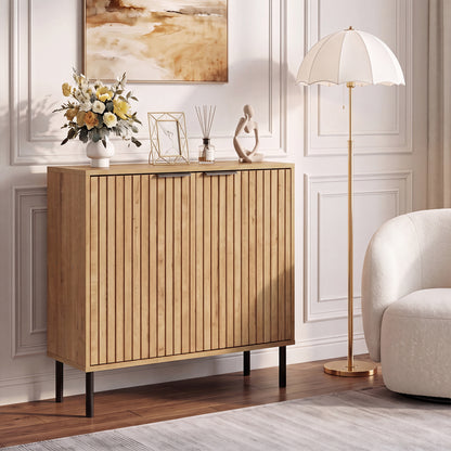 Fluted Buffet Cabinet, 2-Door Sideboard, Oak