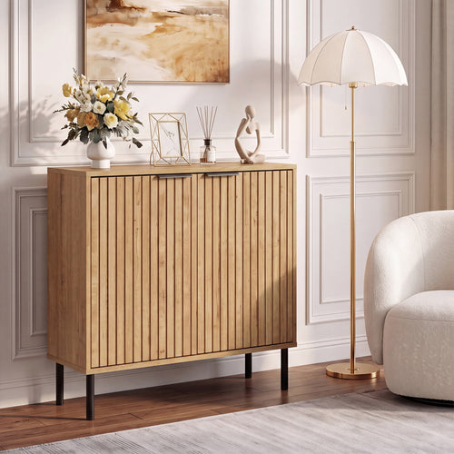 Fluted Buffet Cabinet, 2-Door Sideboard, Oak