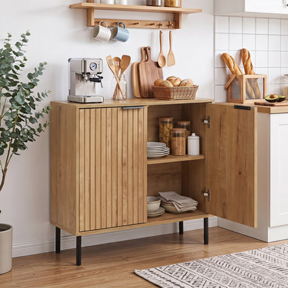 Fluted Buffet Cabinet, 2-Door Sideboard, Oak