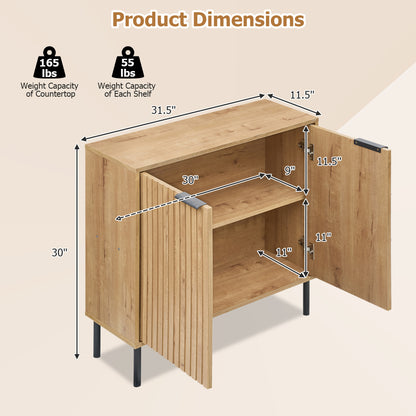 Fluted Buffet Cabinet, 2-Door Sideboard, Oak