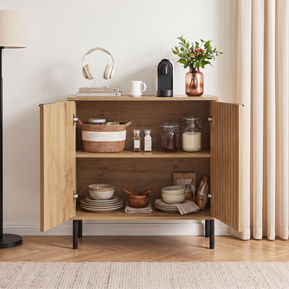 Fluted Buffet Cabinet, 2-Door Sideboard, Oak
