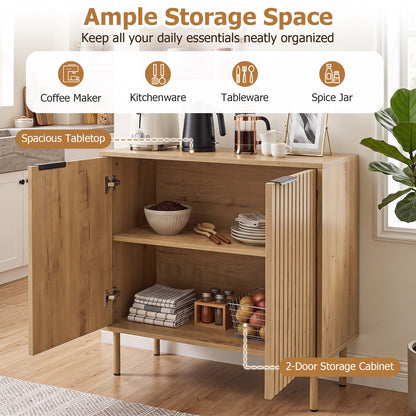 Fluted Buffet Cabinet, 2-Door Sideboard, Oak