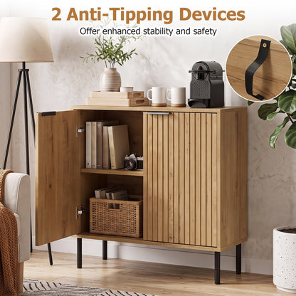 Fluted Buffet Cabinet, 2-Door Sideboard, Oak
