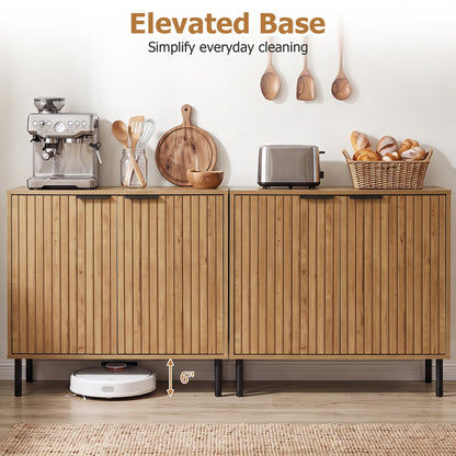 Fluted Buffet Cabinet, 2-Door Sideboard, Oak