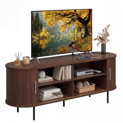 Fluted TV Stand, 60", Mid Century Curved Entertainment Center, Walnut Entertainment Centers & TV Stands at Gallery Canada