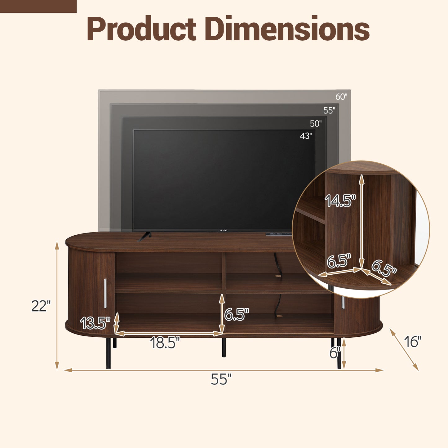 Fluted TV Stand, 60", Mid Century Curved Entertainment Center, Walnut Entertainment Centers & TV Stands at Gallery Canada