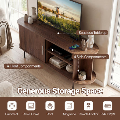 Fluted TV Stand, 60", Mid Century Curved Entertainment Center, Walnut Entertainment Centers & TV Stands at Gallery Canada