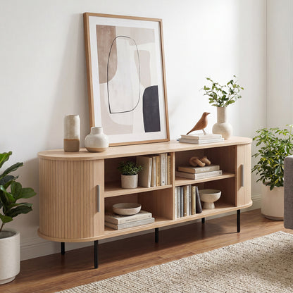 Fluted TV Stand For 60", Mid Century, Curved, Natural Entertainment Centers & TV Stands at Gallery Canada