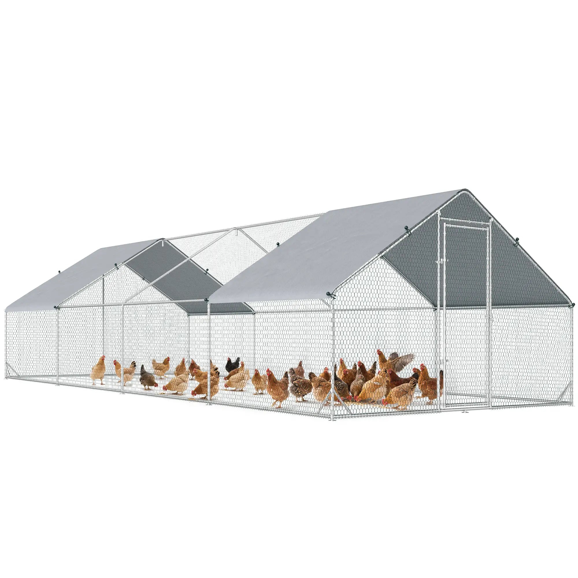 9.8' x 26.2' x 6.6' Chicken Coop, Outdoor Hen House With Cover, Lockable Door Chicken Coops Silver at Gallery Canada