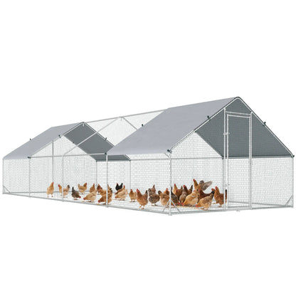 9.8' x 26.2' x 6.6' Chicken Coop, Outdoor Hen House With Cover, Lockable Door Chicken Coops Silver at Gallery Canada