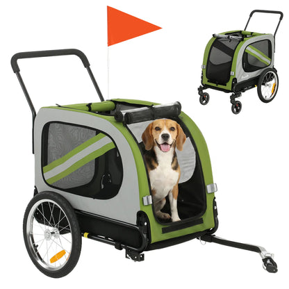 2-in-1 Dog Bike Trailer Pet Stroller, Green Dog Bike Trailers & Strollers at Gallery Canada