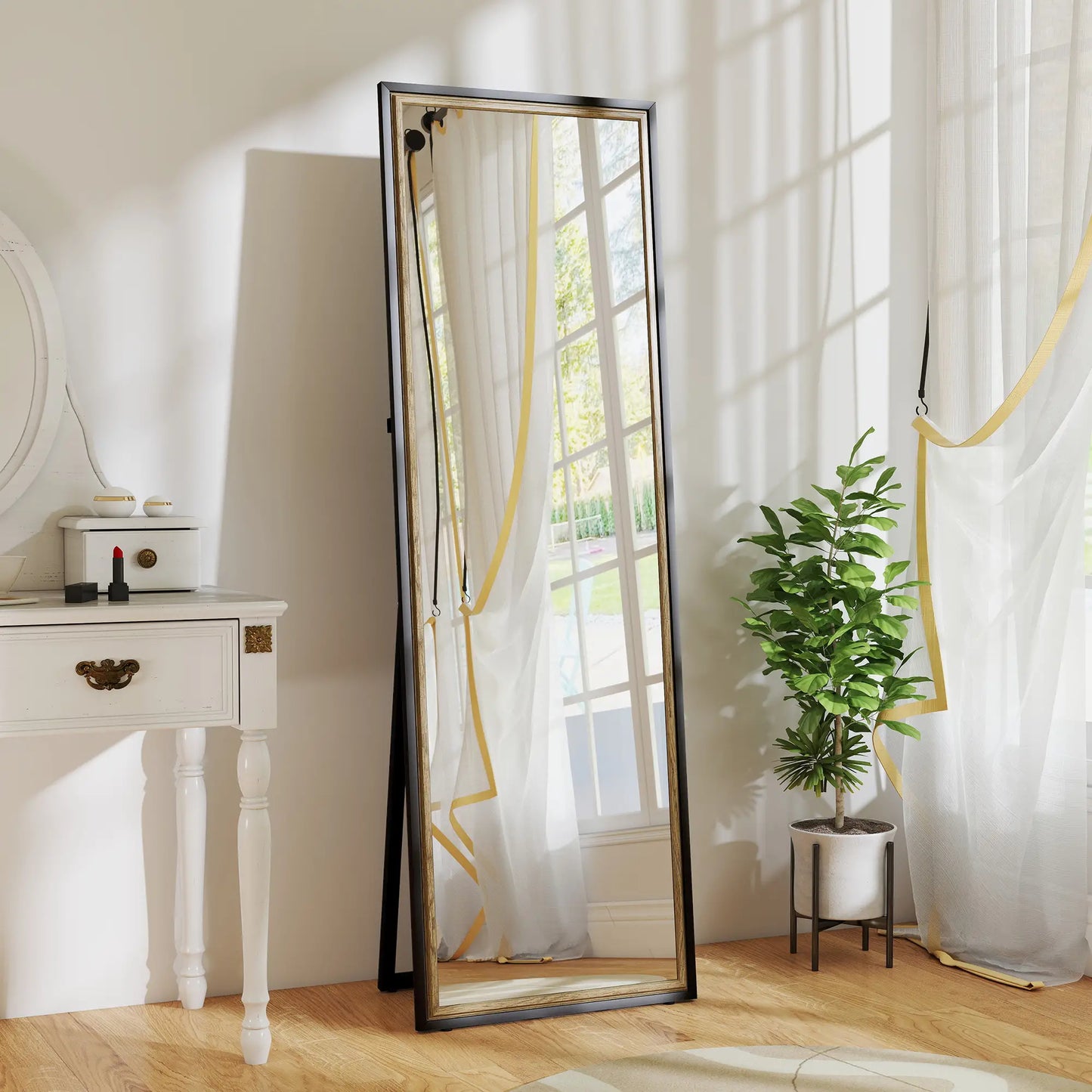 Full Length Mirror, 64" x 21", Dual-Tone Frame, Black Full Length Mirrors at Gallery Canada