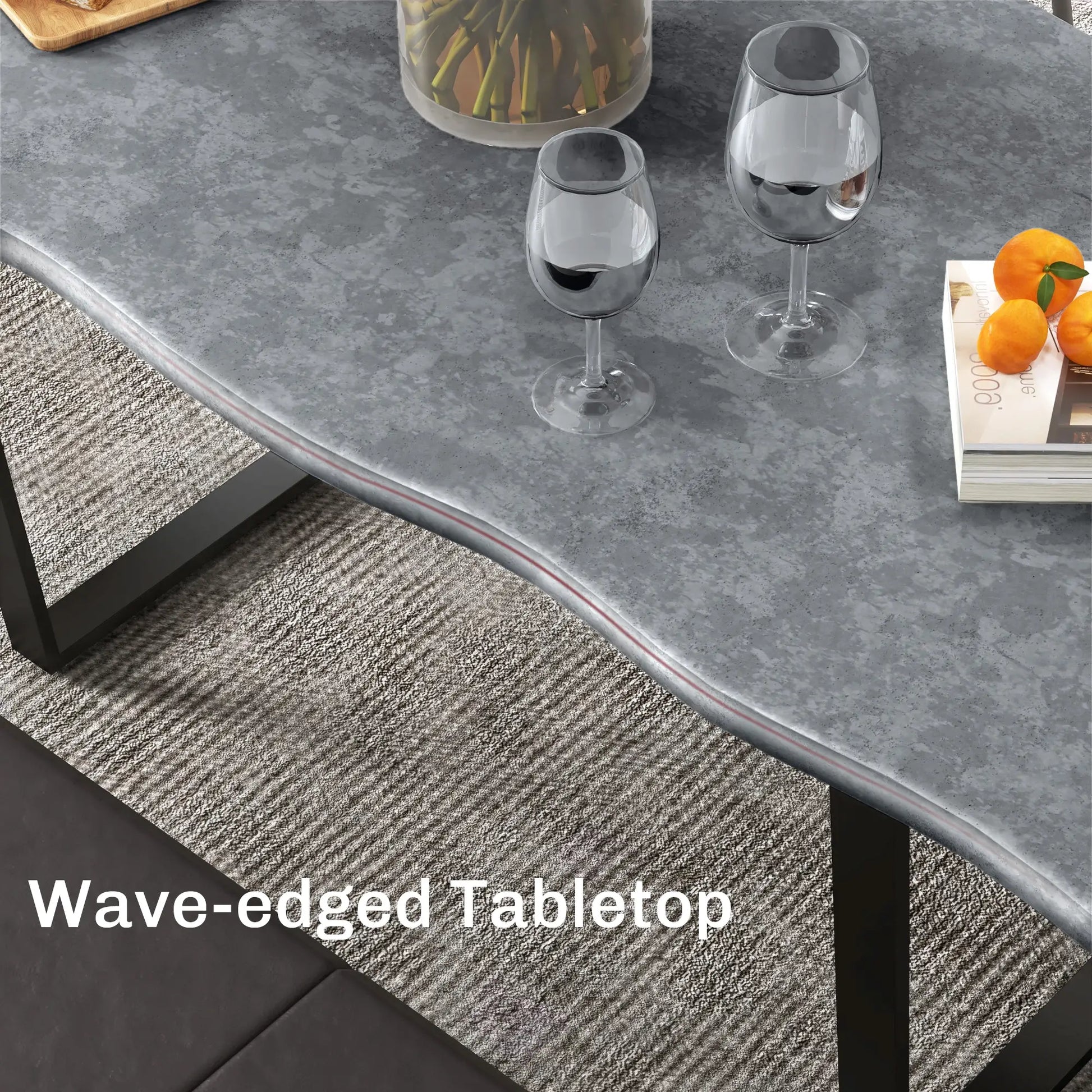 63" Industrial Kitchen Table, Wave-Edged Tabletop, Steel Legs, Cement Grey Dining Tables at Gallery Canada