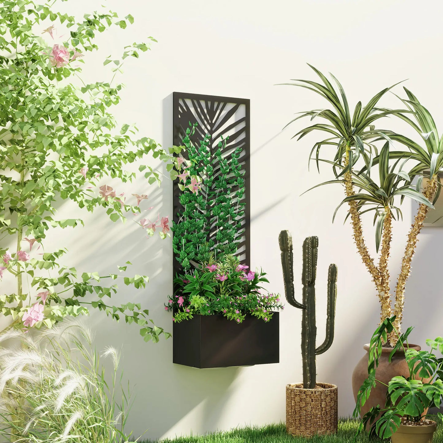 Raised Garden Bed, Outdoor Privacy Screen, Metal Planter Box with Trellis, Wall-Mounted, Black Raised Garden Beds at Gallery Canada