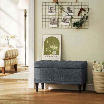 Linen Storage Ottoman, Button Tufted Bench for Bedroom, Grey Storage Ottomans & Benches at Gallery Canada
