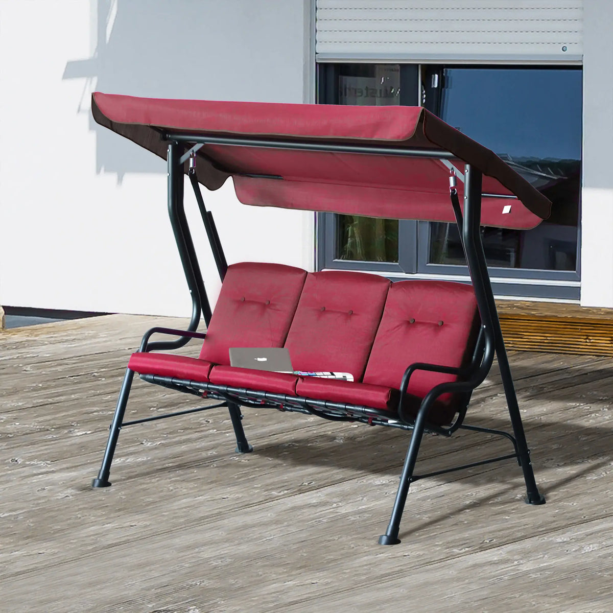 3-Person Porch Swing Chair, Wine Red Porch Swings with Canopy at Gallery Canada