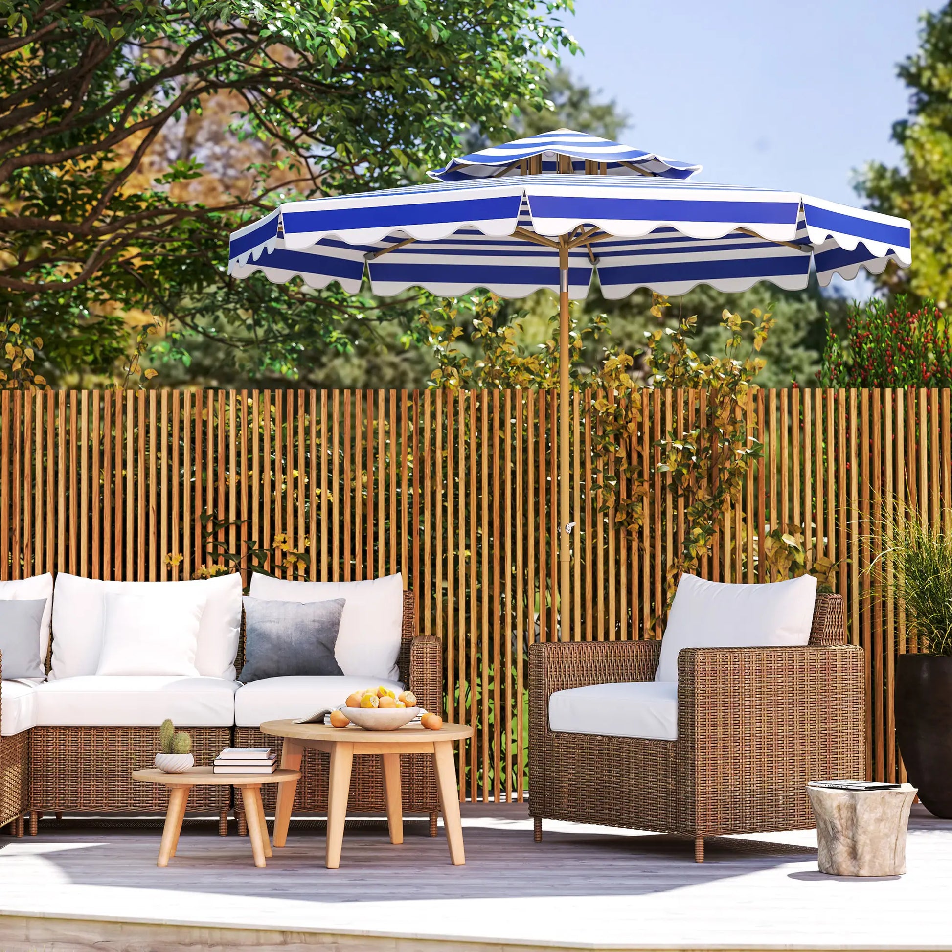 9FT Patio Umbrella, 8 Ribs, Crank, Tilt, UPF 50+, 2-Tier Vent, Blue Sun Umbrellas at Gallery Canada