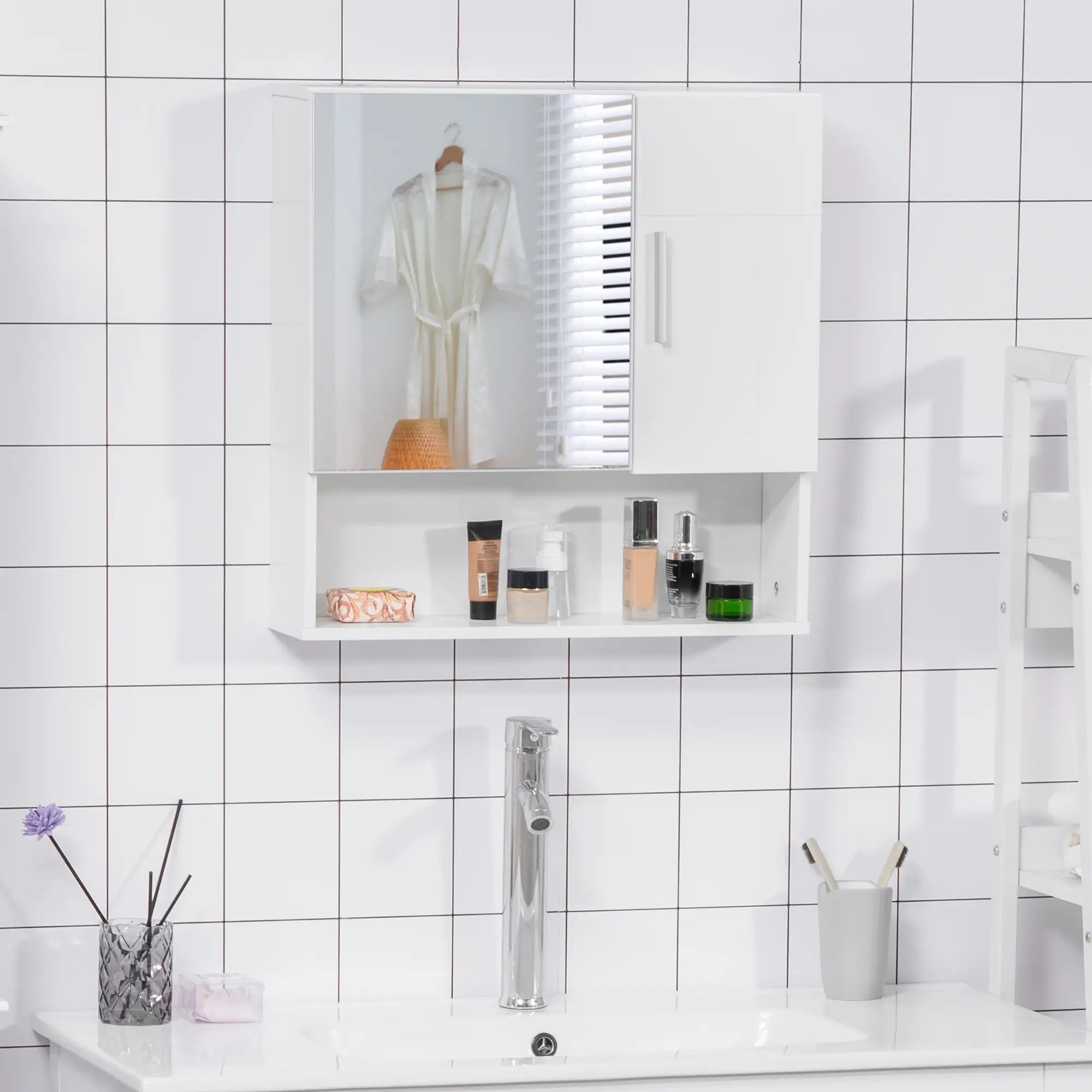 Wall Mounted Bathroom Mirror Cabinet, Double Doors, Adjustable Shelf, White Mirror Medicine Cabinets at Gallery Canada