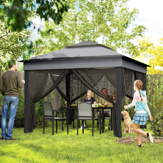 10.7 x 10.7ft Pop Up Gazebo, Adjustable Sun Shelter, Dark Grey Pop Up Canopies Dark Grey at Gallery Canada