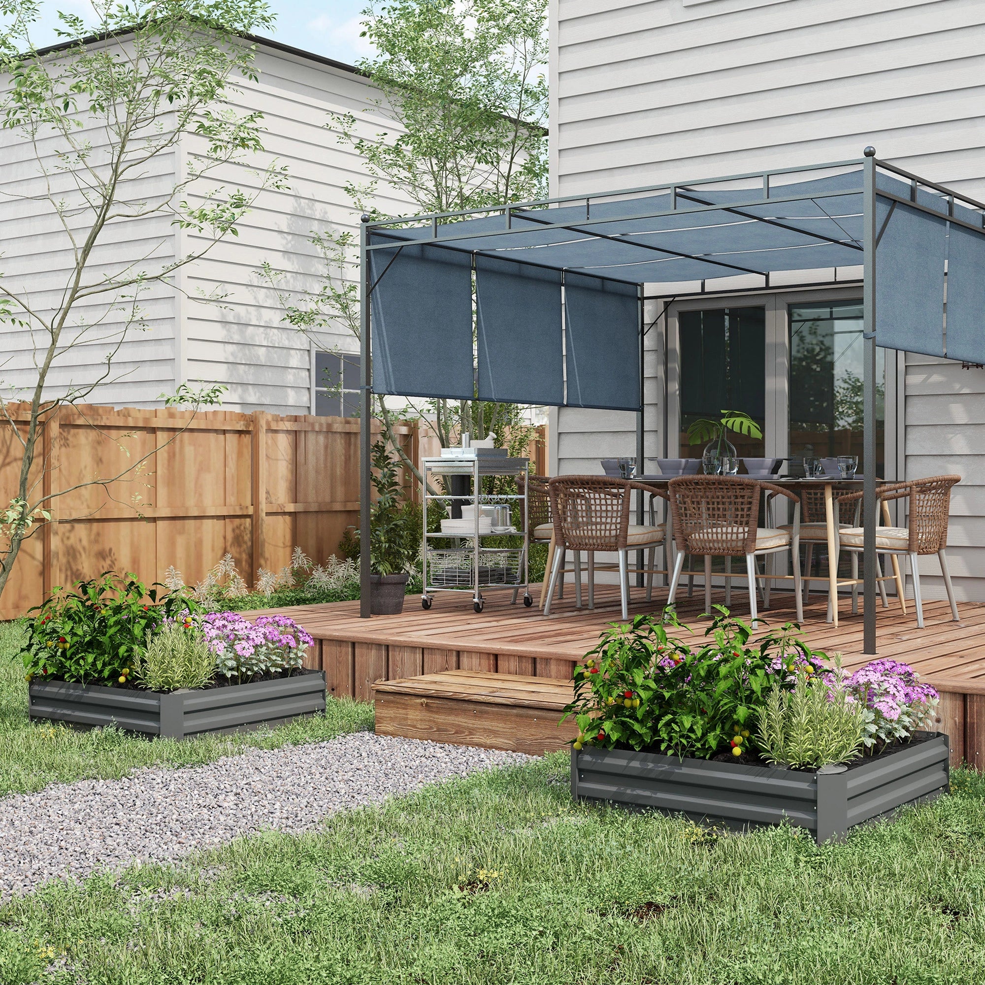 Raised Garden Bed Set, Steel Elevated Planter Box, 39