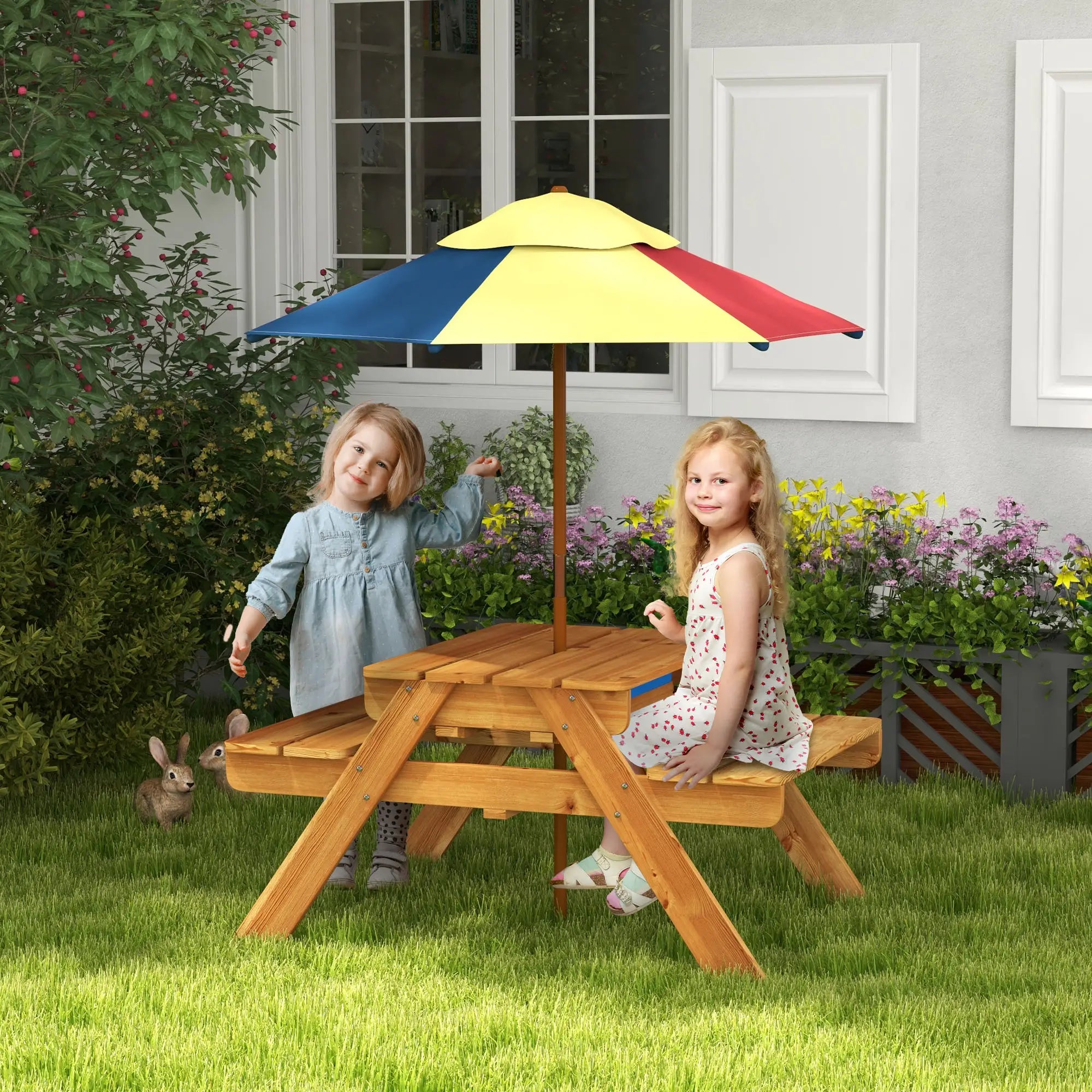 Toddler Water Table with Sand, Removable Umbrella, 3-6 Years Kids Outdoor Furniture at Gallery Canada