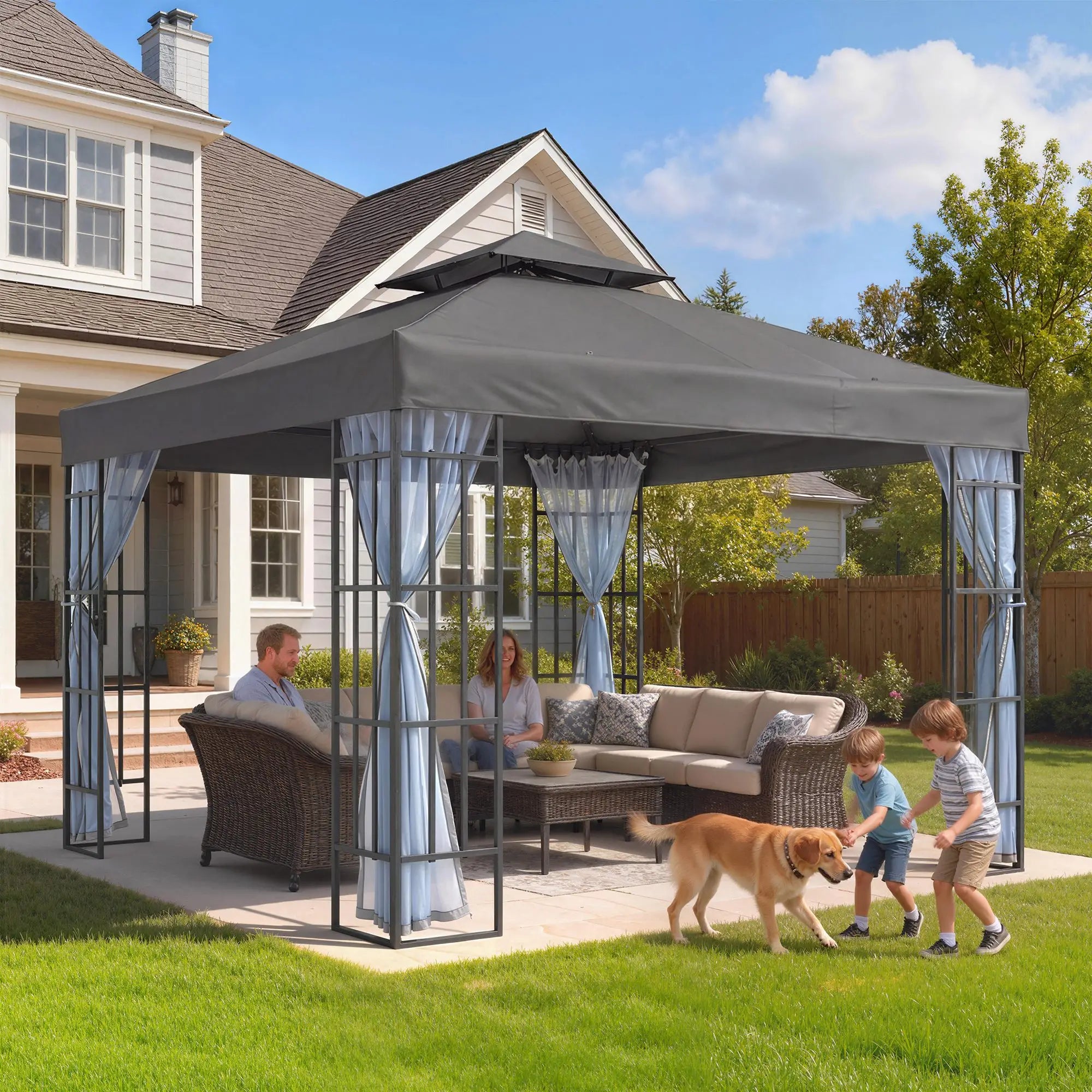 10'x10' Garden Gazebo, Portable Patio Canopy, Dark Grey Gazebos at Gallery Canada