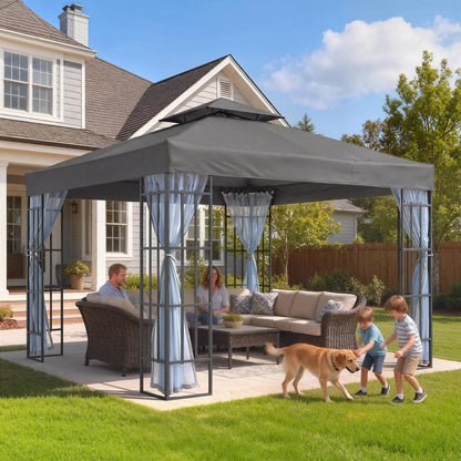 10'x10' Garden Gazebo, Portable Patio Canopy, Dark Grey Gazebos at Gallery Canada